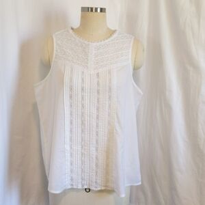 Gap pintuck and lace cotton sleeveless shirt white size Large